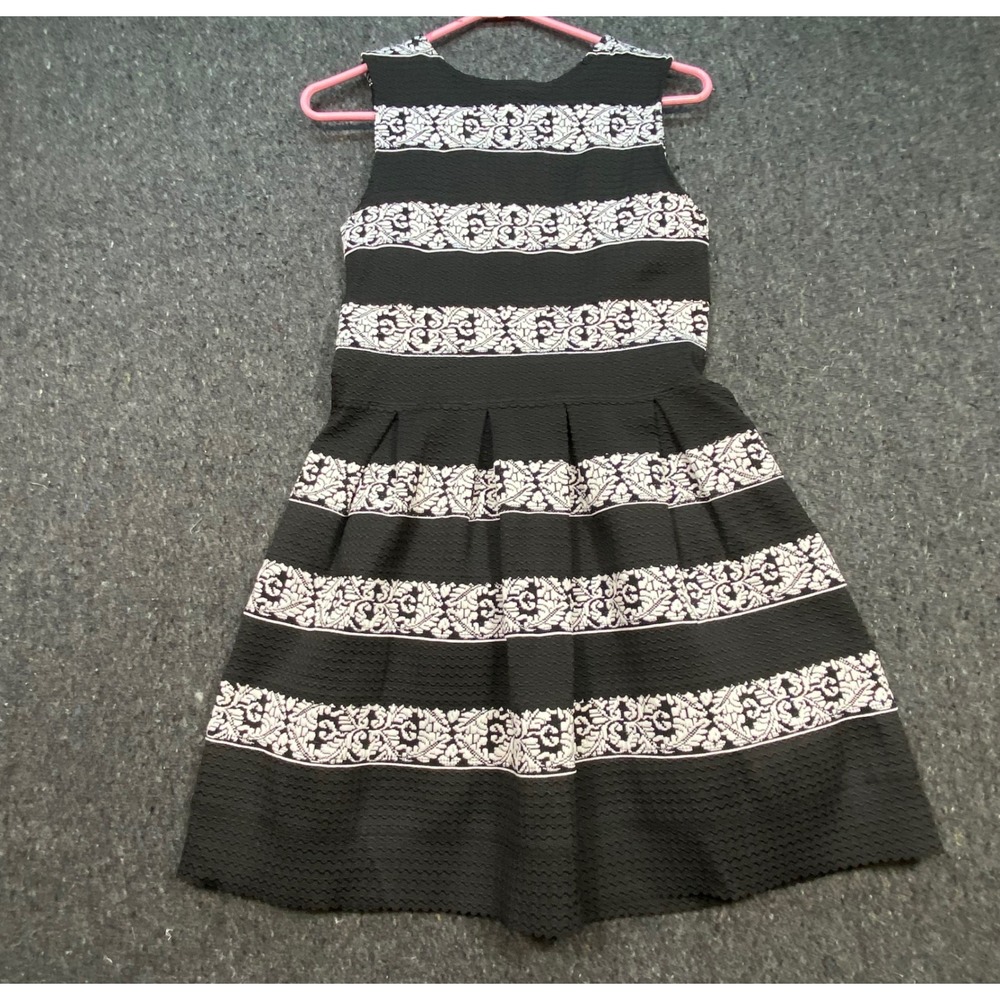 Speechless Retro Women M Black White Floral Stripe Fit & Flare‎ Party Dress